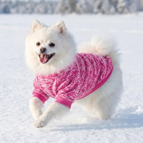 2 Pack Dog Sweaters for Small Dogs Girl Boy Winter Fleece Clothes Warm Soft Dog Sweatshirt Outfit for Dogs Cats Pet Apparel (Red+Rose Red / S (Back: 11.8", Chest: 15.7", 5.5-10 lbs))