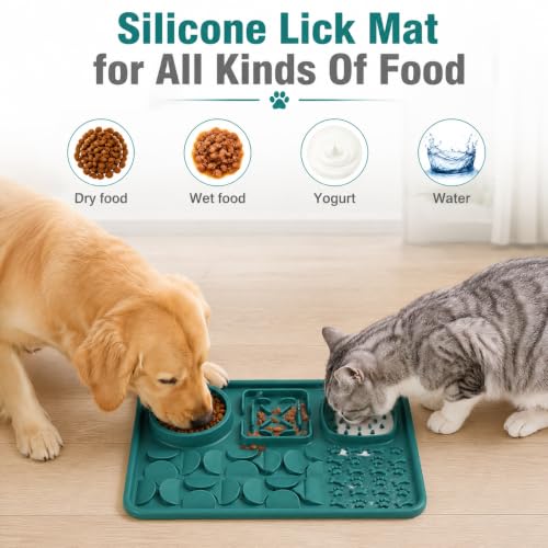 Silicone Dog Slow Feeder Lick Mat with Suction Cups (dark green)