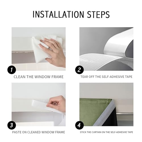 Self Adhesive Curtains 100% Blackout Shades Window Cover Sticky Curtain Portable Easy Open Black Out Curtains for Bedroom Living Room No Drilling (Sage Green/ Thickened / 59"W x 63"L (Pack of 1))