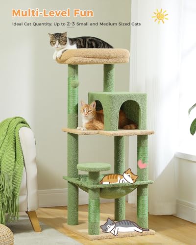 45.7" Cactus Cat Tree with Hammock (Green / 45.7in)
