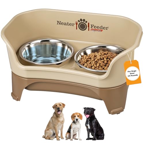 Express Mess Proof Dog Bowls Elevated for Medium to Large Sized Breed (Medium to Large w/ Standard Bowls / Cappuccino)