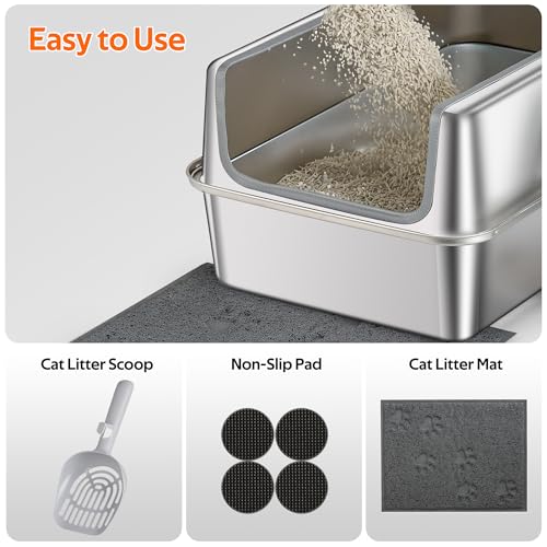 Stainless Steel Litter Box with Metal Lid and Scoop (XL-:22.8"x14.9"x9.8")