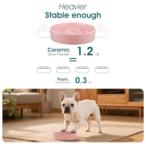 Ceramic Slow Feeder Dog Bowl (S - 0.6 Cups / Pink)