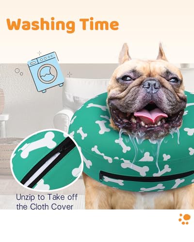 Inflatable Dog Cone Collar Alternative After Surgery (T Bone Green / XXL(Neck 18.5"-23.5"))