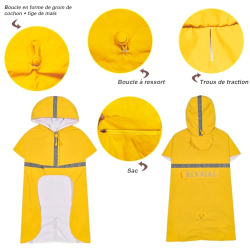 Dog Raincoat Waterproof Hooded (Yellow / 3XL-Fit for 33 to 44 pounds)