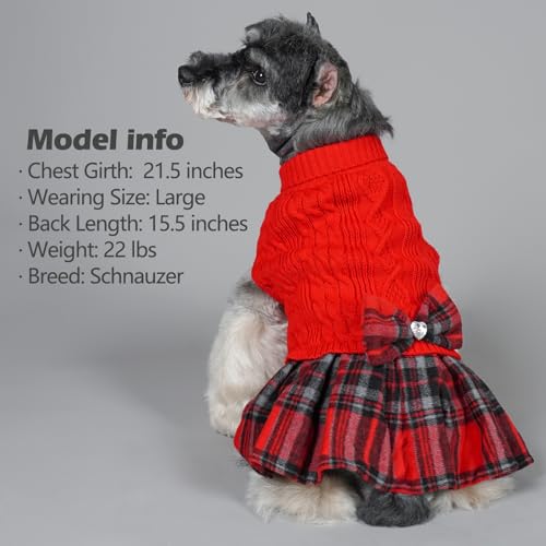 Dog Sweater Dress for Small Dogs Turtleneck Thick Knit Pullover (Large (16-24lbs) / 03# Red)