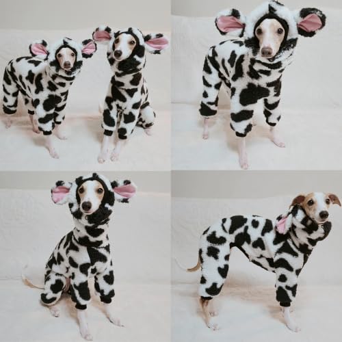 D Doggy Star Italian Greyhound Clothes Warm Fleece Cow Print Winter Onesie (M / Onsi Cow Print)