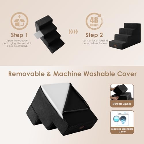 Dog Stairs for Bed 20" H (Black / Extra Wide 16.5" x 28" x 20")