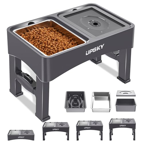 3-in-1 Elevated Dog Bowls Set with 4 Height Adjustable Stand, Gray (D-3 in 1 (Grey))