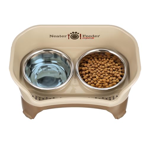 Express Mess Proof Dog Bowls Elevated for Medium to Large Sized Breed (Medium to Large w/ Standard Bowls / Cappuccino)