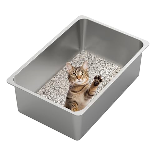 XXL Stainless Steel Cat Litter Box High Sided (23.43" L x 15.55" W x 7.68" H)
