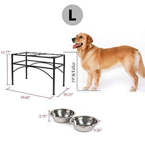 Elevated Dog Bowls Raised Pet Feeder Cat Food Water Diner Stand Set (L/13.8" Height)