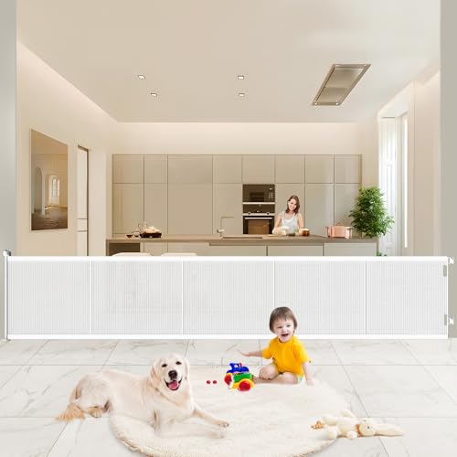 Retractable Baby Gates Extra Wide (White / 41" Tall x 120" Wide)
