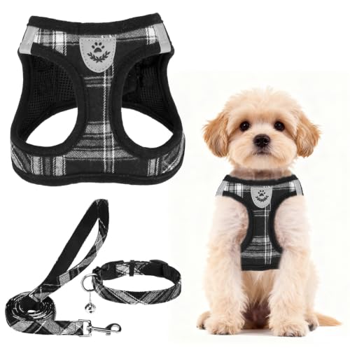 Dog Harness Collar and Leash Set No Pull for Small Medium Sized (Black / S (CHEST 14.5"-16"))