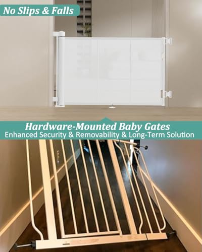71 inch Reinforced Retractable Baby Gates 42 inch Tall (White / 42" Tall x 71" Wide)