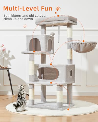 Cat Tree 49In Cat Tower for Indoor Cats Large Adult (Light Gray / 49.2 Inches)