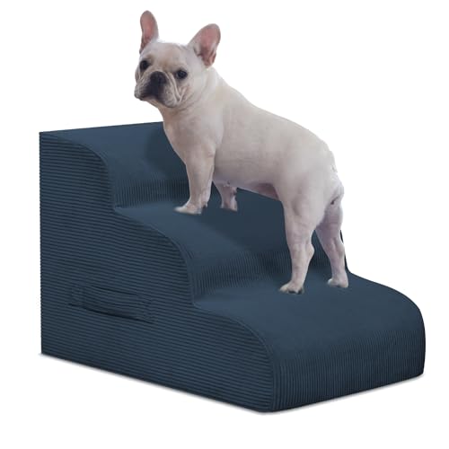 3 Step Dog Stairs Pet Ramp for High Beds (Navy / 3-Step 16"H)