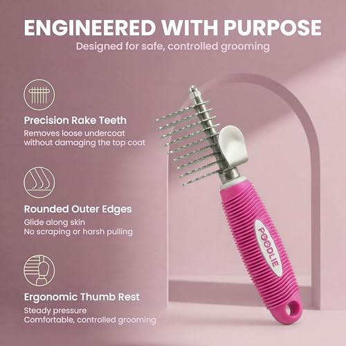 Poodle Dematting Fur Rake Comb Brush for Dogs and Cats (Pink / Dematting Comb)
