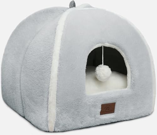 Cat Bed for Indoor Cats (Grey / L(17.5 x 17.5 x 17.5 Inch))