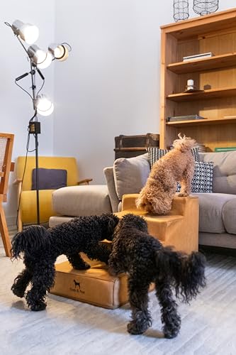 Dog Stairs Dog Ramp for Bed ((4 Step) Camel)