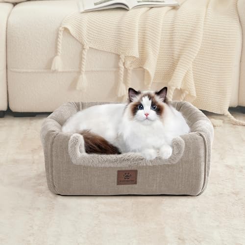 Cat Bed for Indoor Cats (Beige-1 / L(17.5 x 17.5 x 17.5 Inch))