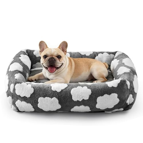 Small Dog Bed for Small Dogs (Cozy Clouds Grey / S PLUS (25"x21"x7"))