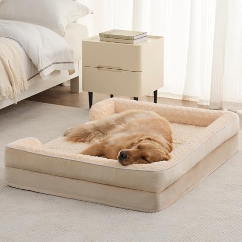 Orthopedic Washable Dog Bed Large for Senior Dog Cozy Sleep (36.0"l X 27.0"w X 6.5"th / Beige)