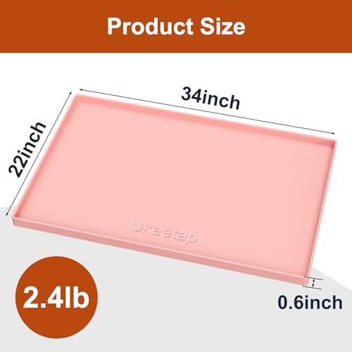 34" x 22" Extra Thick Silicone Mat Waterproof with Raised Edge (Pink / 34"L x 22"W)