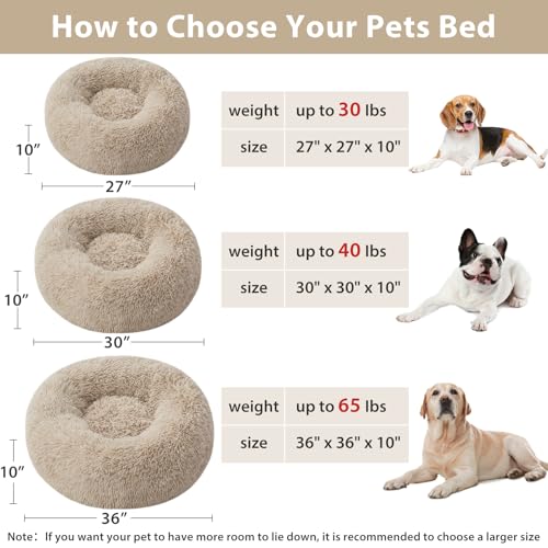 Medium Round Calming Dog Bed Cat Bed for Comfy Sleep (30"L x 30"W x 10"Th / Brown)