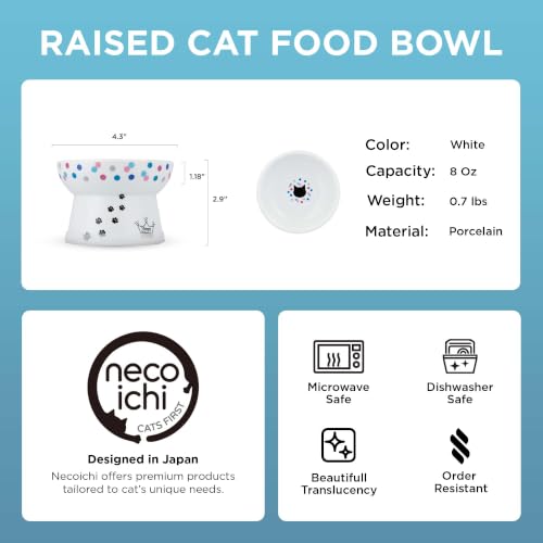 Necoichi Ceramic Raised Cat Food Bowl (Colorful Dots / Regular)