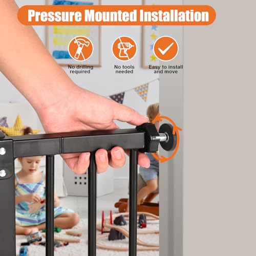 29" 47.3" Extra Wide Baby Gate for Stairs (Black / 29-47.3"Wide, 30"Tall)