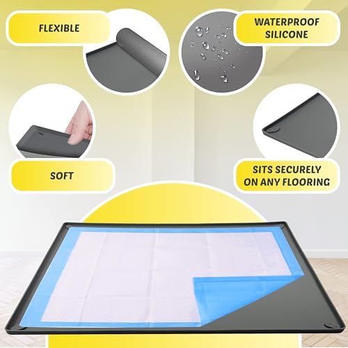 Dog Pee Pad Holder Tray Fits for 28” x 30” Pee Pads (30 x 28 Inches / Gray)