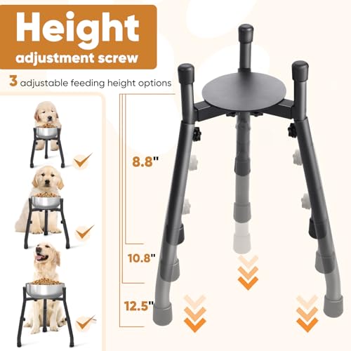 Adjustable Raised Metal Dog Bowl Stand (Stand / W 6.3"-10.2", H 8.8'',10.8",12.5")