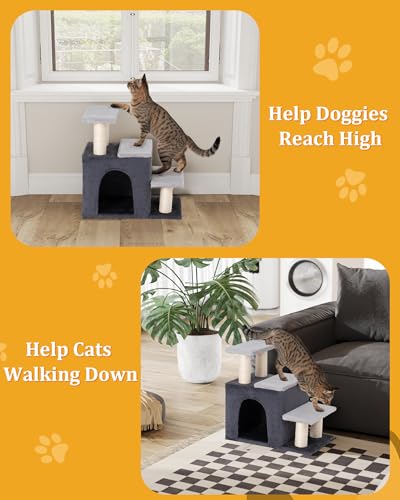 3-in-1 Pet Stairs for Cats, Dog Steps for Small Doggie Rabbits (M-Gray)