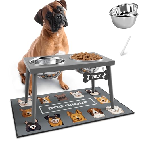 Raised Dog Bowl Stand for Large Dogs (Height-10inch / Gray-L)