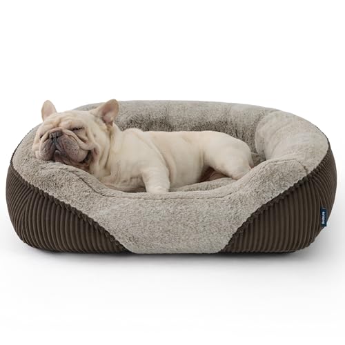 Washable Dog Bed Medium Size Dog Rectangle Big Pet Bed (Brown / 30"L x 24"W x 8"Th)
