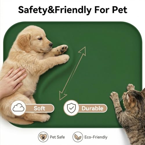 Non Slip Silicone Dog Food Mat for Food and Water (45 x 30 cm / Dark Green)