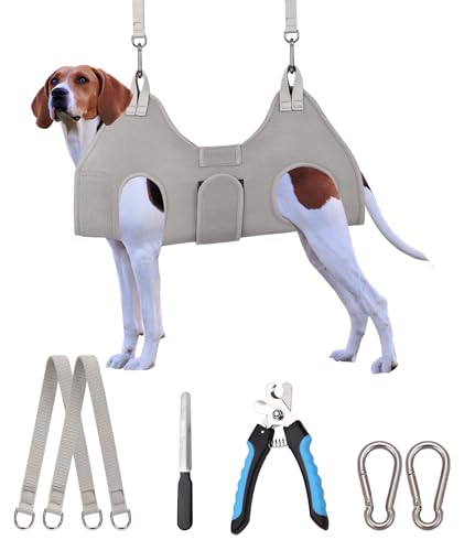 Dog Grooming Hammock Harness (L (56 LB Max) Silver Grey 11-20in)