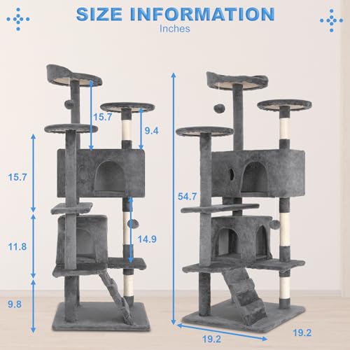 54" Cat Tree Tower (Light Gray)