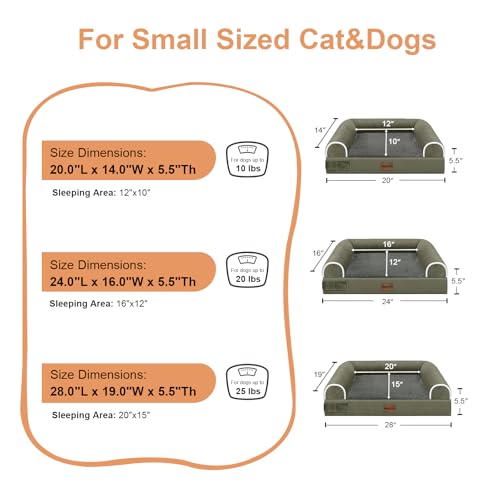 Orthopedic Dog Bed for Small Dogs (Dark Green / 24.0"L x 16.0"W x 5.5"Th)