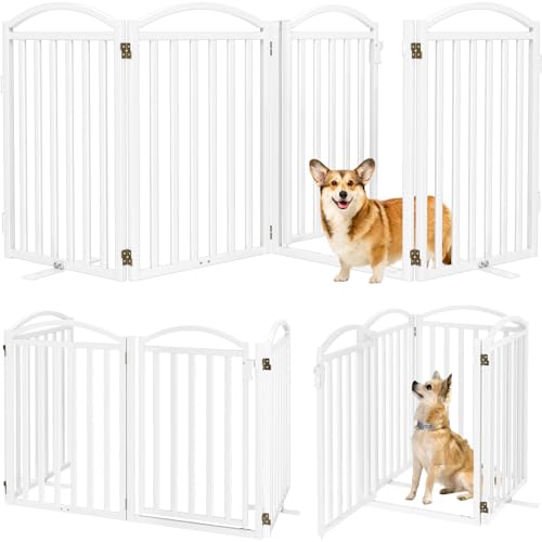 Metal Freestanding Dog Gates (Whtie / 80''W × 32''H)