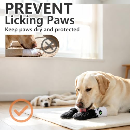 Anti Slip Dog Socks to Prevent Licking Paws for Hot Pavement (White & Black / Medium)