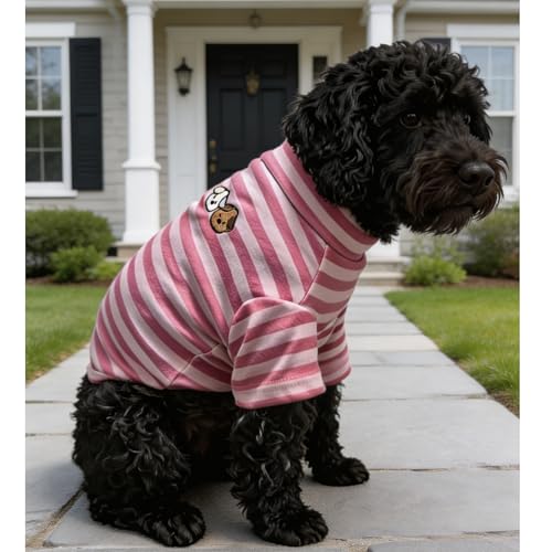 Turtleneck Dog Shirt Cute Doggie Embroidery Super Soft Dog Sweatshirt Stretchy Striped Puppy Pullover for Cats Small Medium Large Dogs (Pink Striped / 5X-Large)