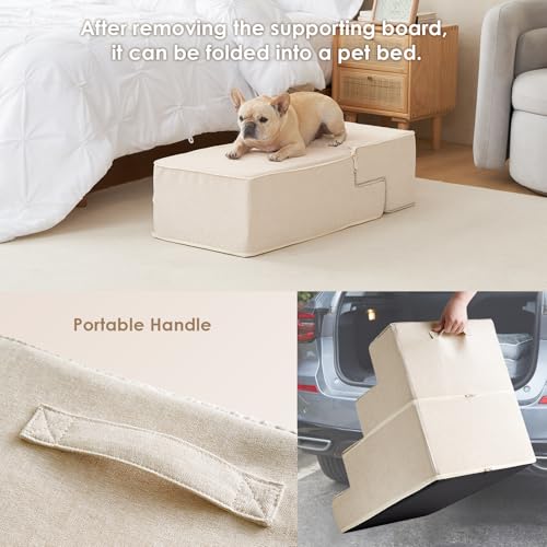 Dog Stairs for Bed 18" H (Beige / Extra Wide 16.5" x 28" x 18")
