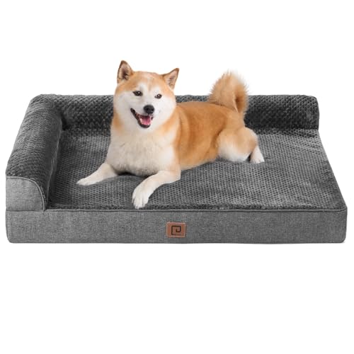 Large Dog Bed Memory Foam for Crate (Dark Grey / 35.0"L x 22.0"W x 6"Th)