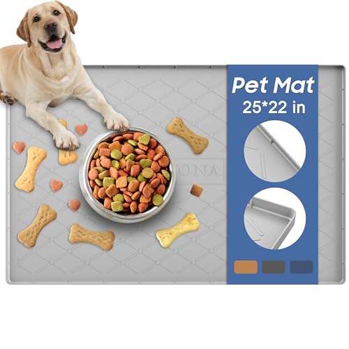 Pet Food Mat 25 x 22 in (Light Grey / 25"L x 22"W)