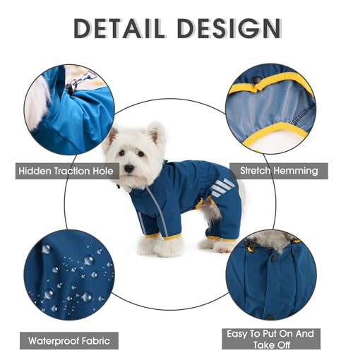 Dog Raincoat Waterproof Dog Rain Jacket with Hood (Bule / Large)