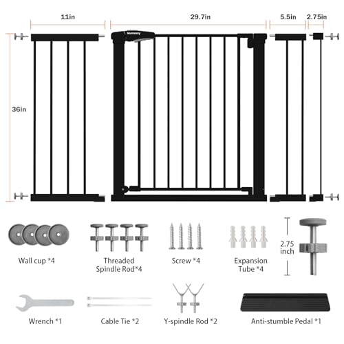 36" Extra Tall Baby Gate for Stairs (Black / 29.7-51"W x 36"H)