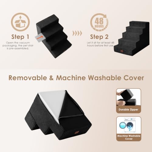 Dog Stairs for Bed 22.5" H (Black / Extra Wide 17.7" x 35" x 22.5")
