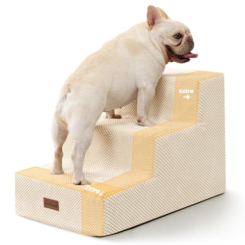 Dog Stairs for Small Dogs (Beige / Wider 3-Step 15.7" H)
